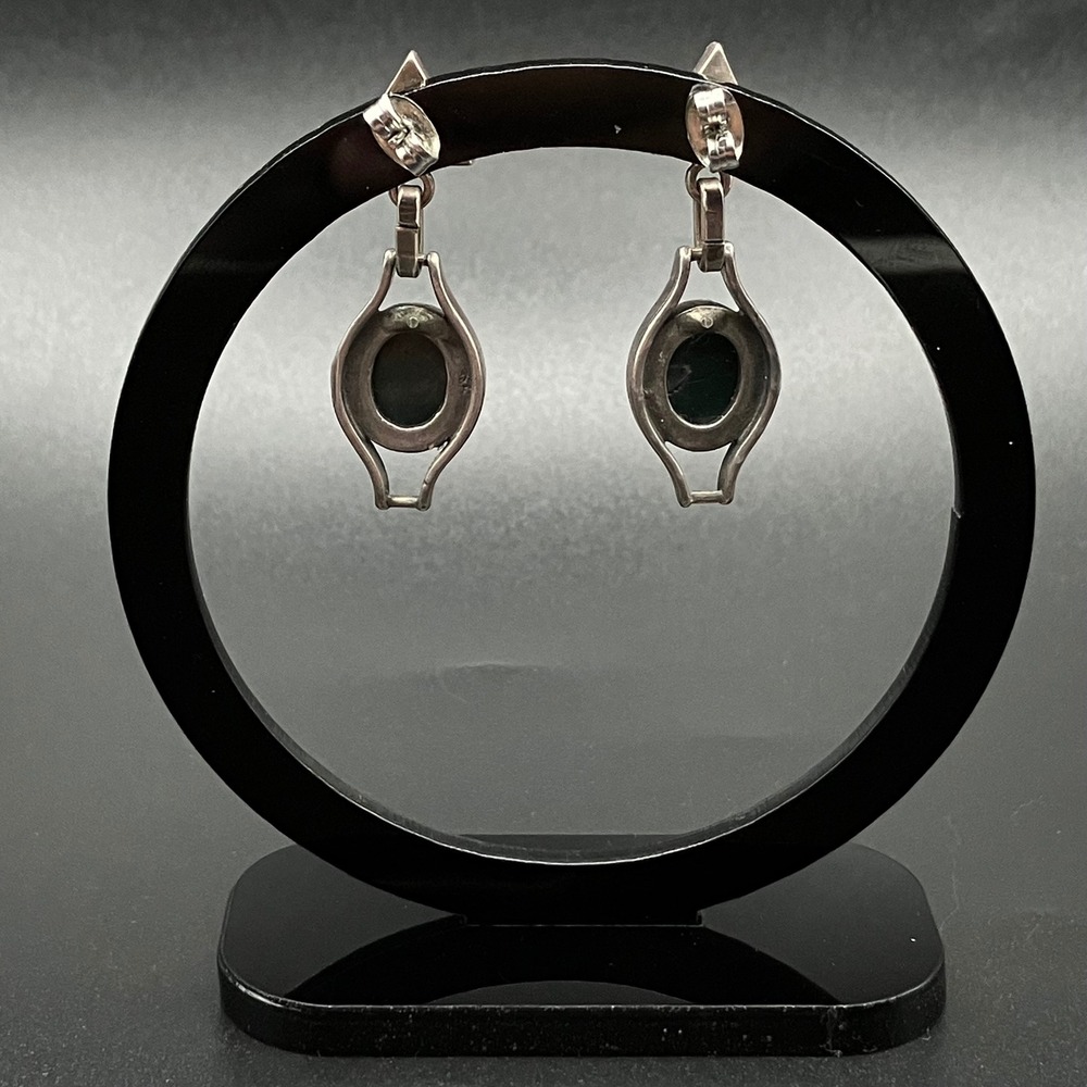 Sterling Silver Two Tone Amber Dangle Earrings Geometric - Picture 5 of 6